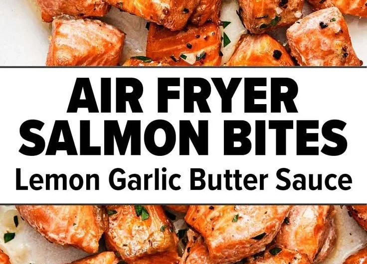 Air fryer salmon bites seasoned and ready to serve