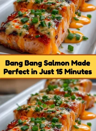 Bang Bang Salmon dish featuring a spicy sauce and garnished with herbs