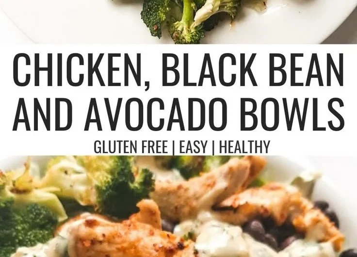 Delicious black bean, avocado, and chicken bowls served in a vibrant dish