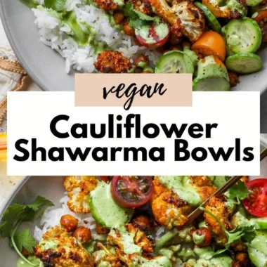 Delicious and healthy Cauliflower Shawarma Bowls with spices and fresh toppings