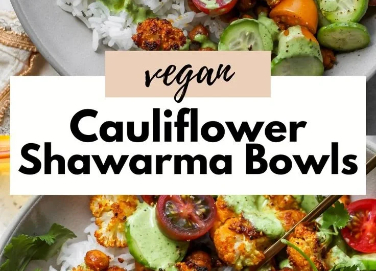 Delicious and healthy Cauliflower Shawarma Bowls with spices and fresh toppings