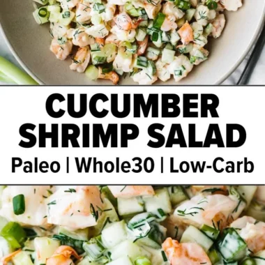 Cucumber Shrimp Salad with fresh vegetables and shrimp garnish