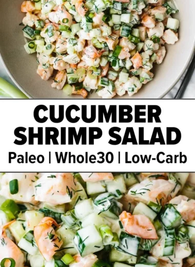 Cucumber Shrimp Salad with fresh vegetables and shrimp garnish