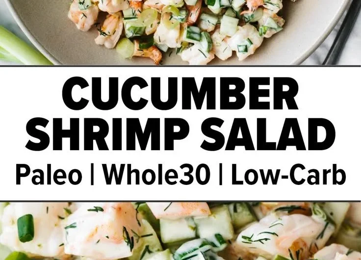 Cucumber Shrimp Salad with fresh vegetables and shrimp garnish