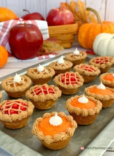 Assorted Cutie Pie Mini Cakes served on a decorative plate for a festive occasion.