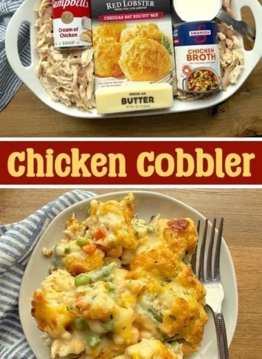 A mouthwatering chicken casserole topped with crispy cheese and herbs