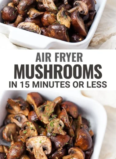 Crispy air fryer mushrooms ready to serve as a delicious snack or side dish.