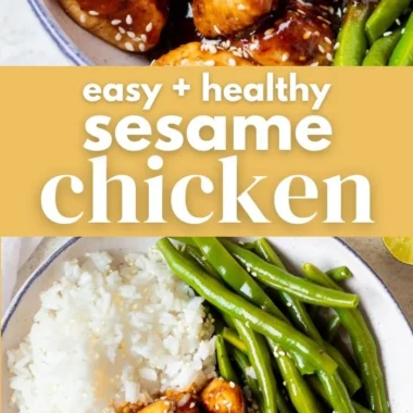 Delicious healthy sesame chicken served with vegetables