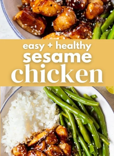 Delicious healthy sesame chicken served with vegetables