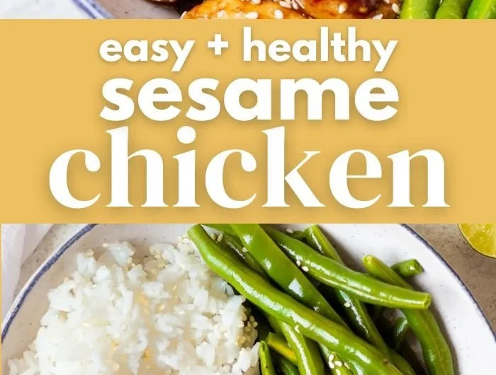 Delicious healthy sesame chicken served with vegetables