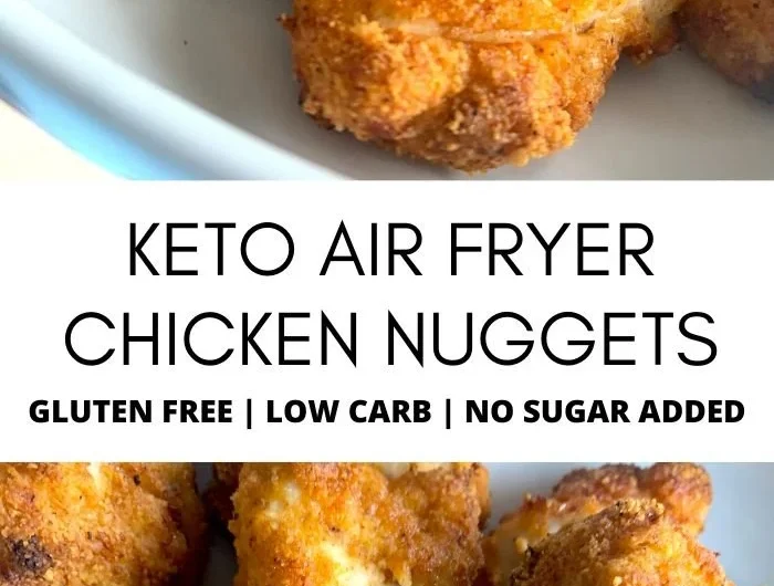 Crispy Keto Air Fryer Chicken Nuggets served with dipping sauce.
