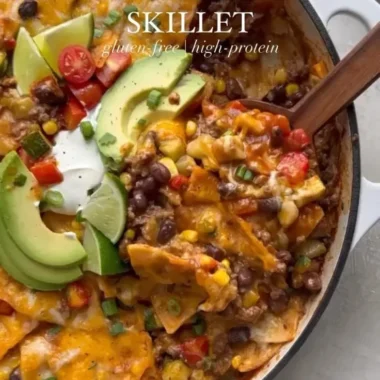 One Pan Enchilada Casserole baked with layers of tortillas, cheese, and spices