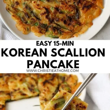 Delicious scallion pancake served with dipping sauce, showcasing crispy texture and green onions.
