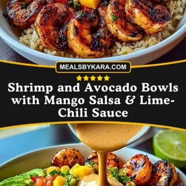 Shrimp avocado bowls with mango salsa and lime-chili sauce