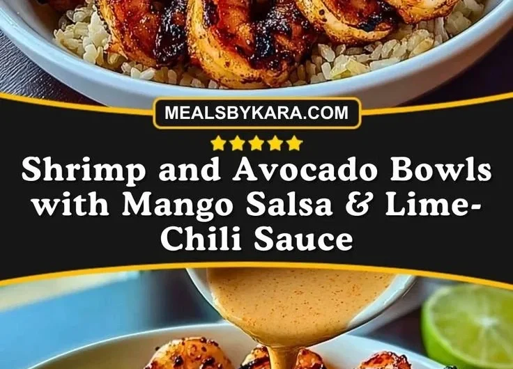 Shrimp avocado bowls with mango salsa and lime-chili sauce
