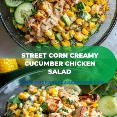 A bowl of Street Corn Creamy Cucumber Chicken Salad featuring vibrant ingredients.