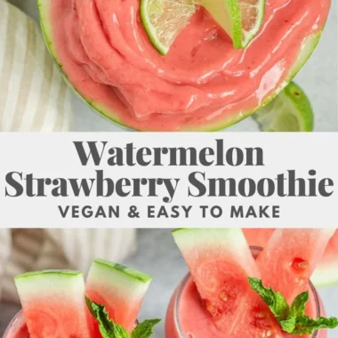 A refreshing watermelon smoothie with mint in a glass on a sunny day