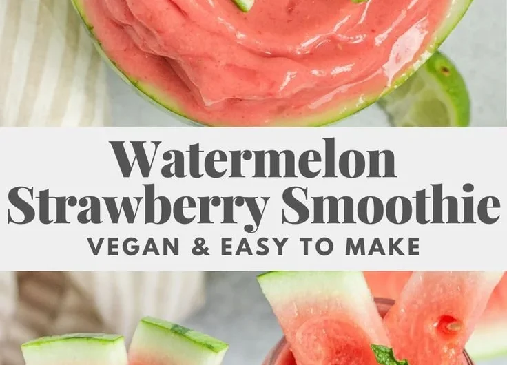 A refreshing watermelon smoothie with mint in a glass on a sunny day