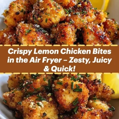 Plate of zesty air fryer lemon chicken bites garnished with herbs