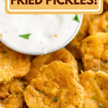 Deliciously crispy Air Fryer Fried Pickles served with a dipping sauce.