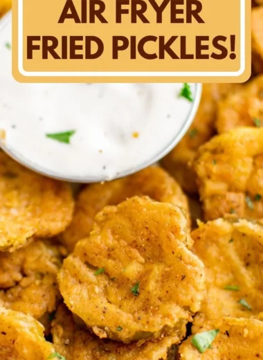 Deliciously crispy Air Fryer Fried Pickles served with a dipping sauce.