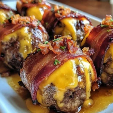 Bacon cheeseburger bombs filled with cheese and bacon, ready to eat.