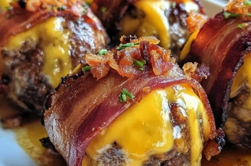 Bacon cheeseburger bombs filled with cheese and bacon, ready to eat.