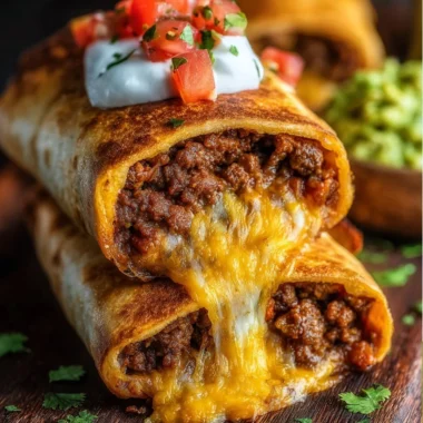 Delicious beef and cheese chimichangas ready to be served