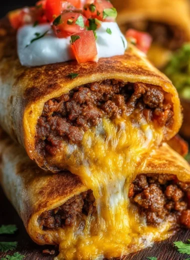 Delicious beef and cheese chimichangas ready to be served