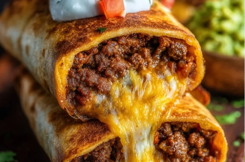 Delicious beef and cheese chimichangas ready to be served