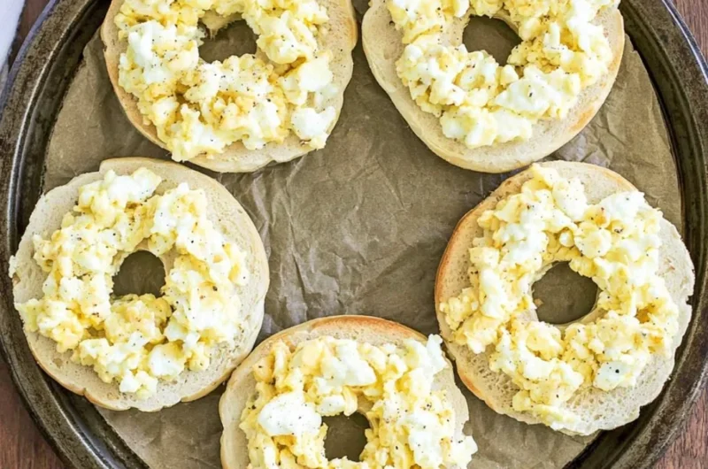 Delicious breakfast pizza bagels topped with fresh ingredients and melted cheese