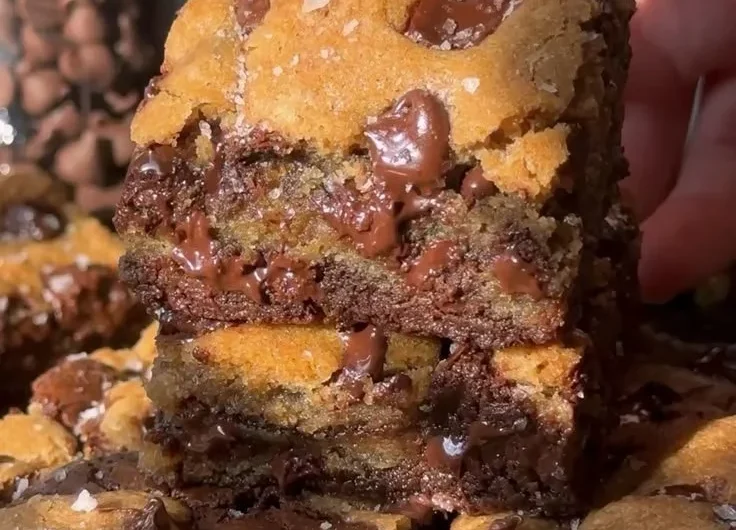 Delicious brown butter brookies served on a plate, highlighting their rich texture.