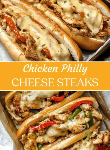 Mouthwatering Chicken Philly Cheese Steaks on a rustic wooden table