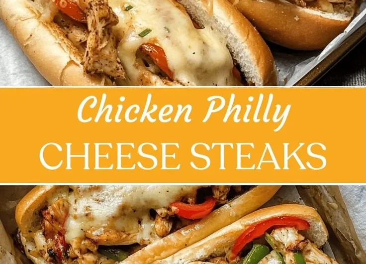 Mouthwatering Chicken Philly Cheese Steaks on a rustic wooden table