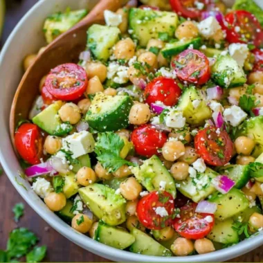 Healthy chickpea salad with fresh vegetables and dressing