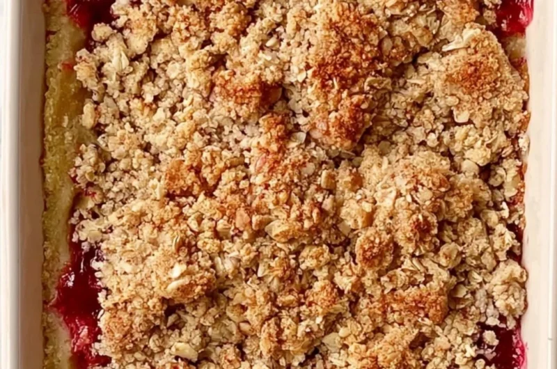 Classic Rhubarb Crumble Bars with fresh rhubarb and crumbly topping