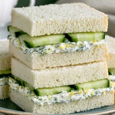 Delicious cucumber sandwich on a plate, perfect for tea parties and snacks.