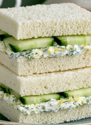 Delicious cucumber sandwich on a plate, perfect for tea parties and snacks.