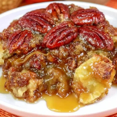 Dixie's Pecan Pie Cobbler served in a bowl with a scoop of vanilla ice cream on top