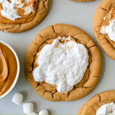 Delicious Fluffernutter Cookies topped with peanut butter and marshmallow cream