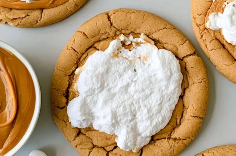 Delicious Fluffernutter Cookies topped with peanut butter and marshmallow cream