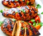 Grilled Chicken Breasts with Peach Preserves and Chili Garlic Sauce