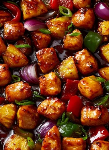 Delicious Hawaiian Chicken Sheet Pan with fresh vegetables and pineapple