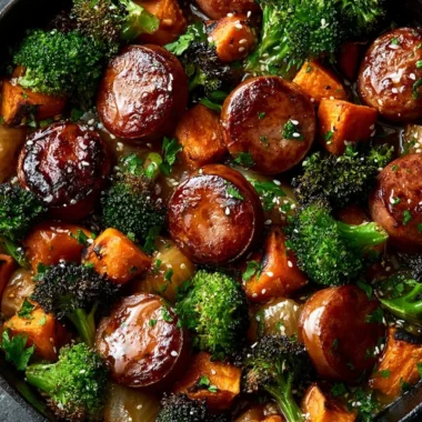 Honey garlic sausage and sweet potato sheet pan dinner recipe