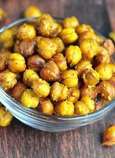 Honey mustard roasted chickpeas snack in a bowl