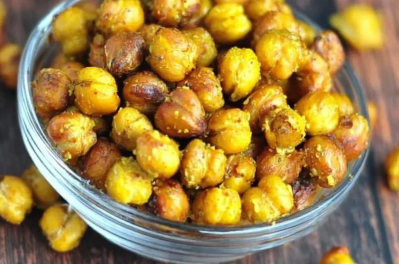 Honey mustard roasted chickpeas snack in a bowl
