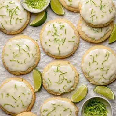Freshly baked Key Lime Cookies with a zesty lime glaze