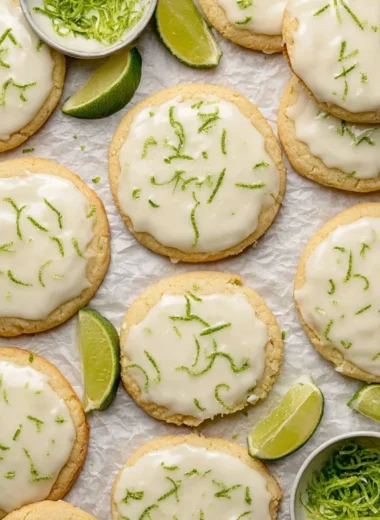 Freshly baked Key Lime Cookies with a zesty lime glaze