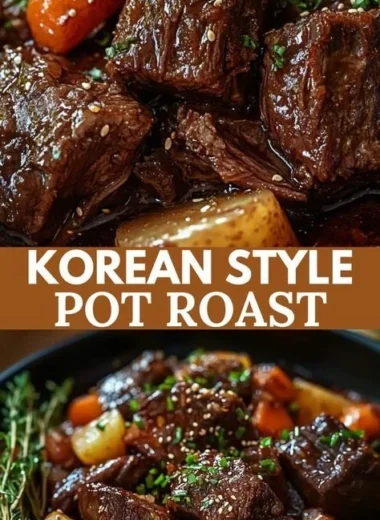 Korean style pot roast with rich flavors and tender meat served on a plate.