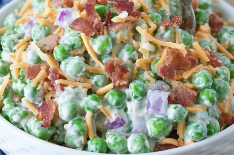 Old Fashioned Pea Salad with fresh peas, cheese, and a creamy dressing